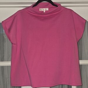 Jude Connally Bright Pink Short Sleeve Mock Neck Tee